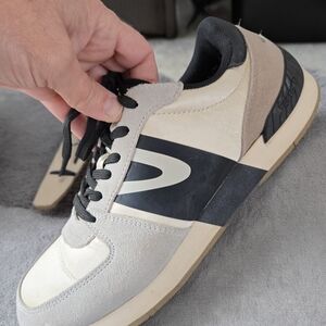 Tretorn Beige and Black Suede Accent Athletic Sneaker